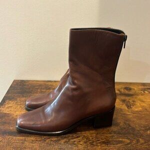 Cole Haan Dark Brown Leather Mid-Heel Ankle Boots